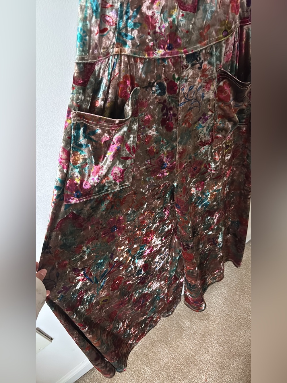 Natural Life Dakota Velvet Tie Overalls Jumpsuit Wide Leg Floral Multi Large - Picture 2 of 5